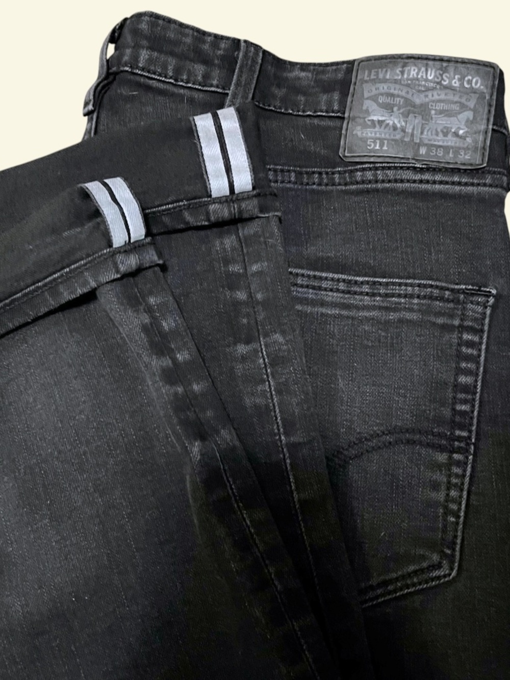Levi's 511 Selvedge Jeans Men's 38x32 Black Commuter Series 3M Reflective Cuff